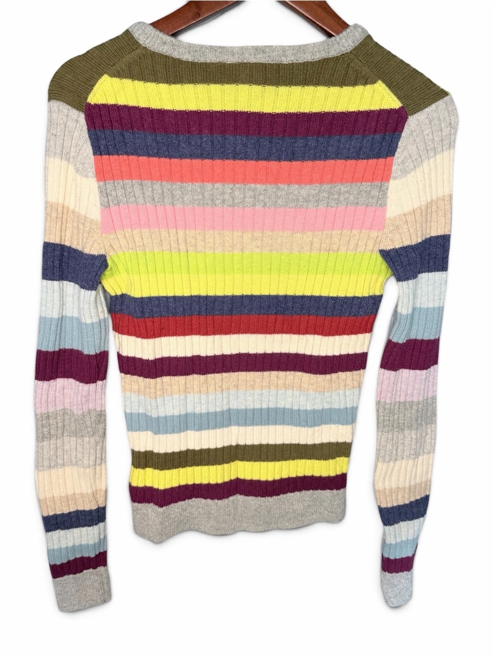 Gap 2016 Holiday Crazy Stripe Ribbed Crew Merino Wool Blend Sweater | Size Small - Picture 4 of 6